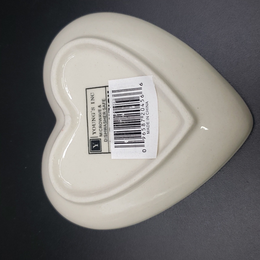 Young's NWT Heart-Shaped Stoneware Hand Stamped Decorative Dish - Picture 3 of 5